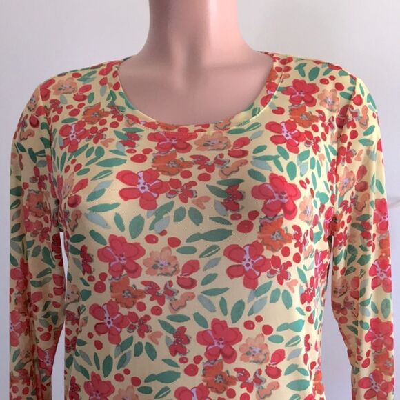 LOGO Layers by Lori Goldstein Printed Sheer Ruffle Hem Mesh Top - Picture 5 of 6